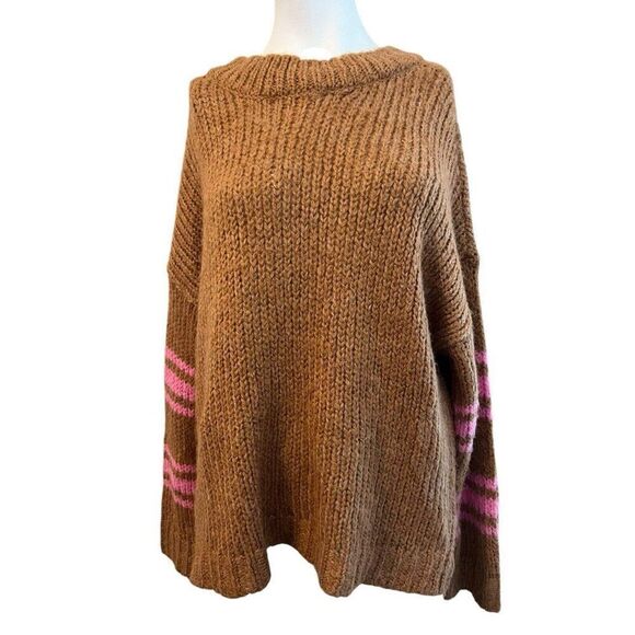 Aerie Oversized Burnt Orange Pink Striped Knit Sweater Pullover Wool Mohair - Picture 1 of 6